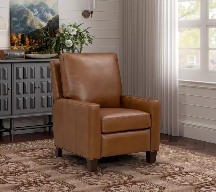 Fairview Oregan Oak Leather Push Thru The Arms Recliner