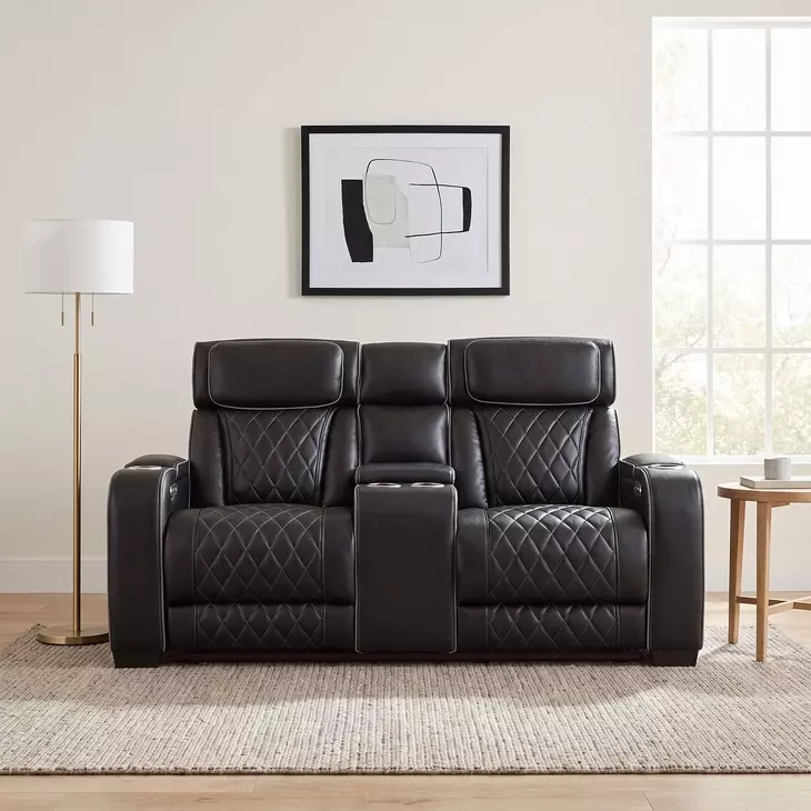 Fairway Black Double 74" Power Reclining Console Loveseat with Power Headrest