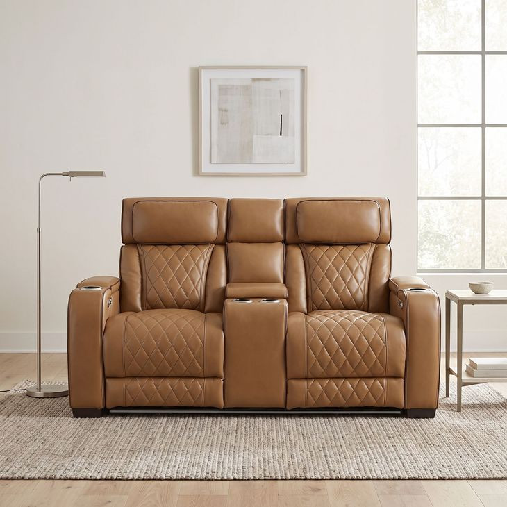 Fairway Brown Double Power Reclining Console Loveseat with Power Headrest