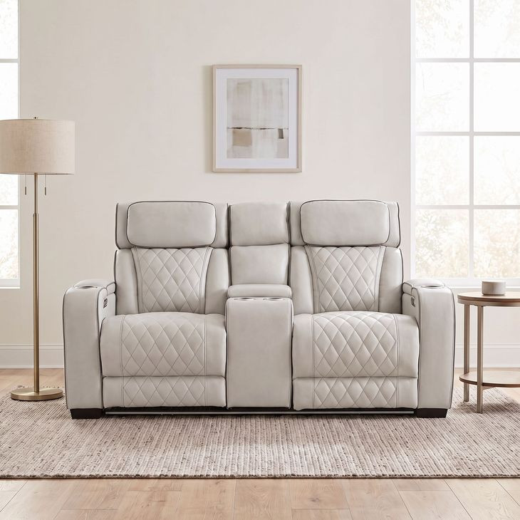 Fairway Taupe Double Power Reclining Console Loveseat with Power Headrest