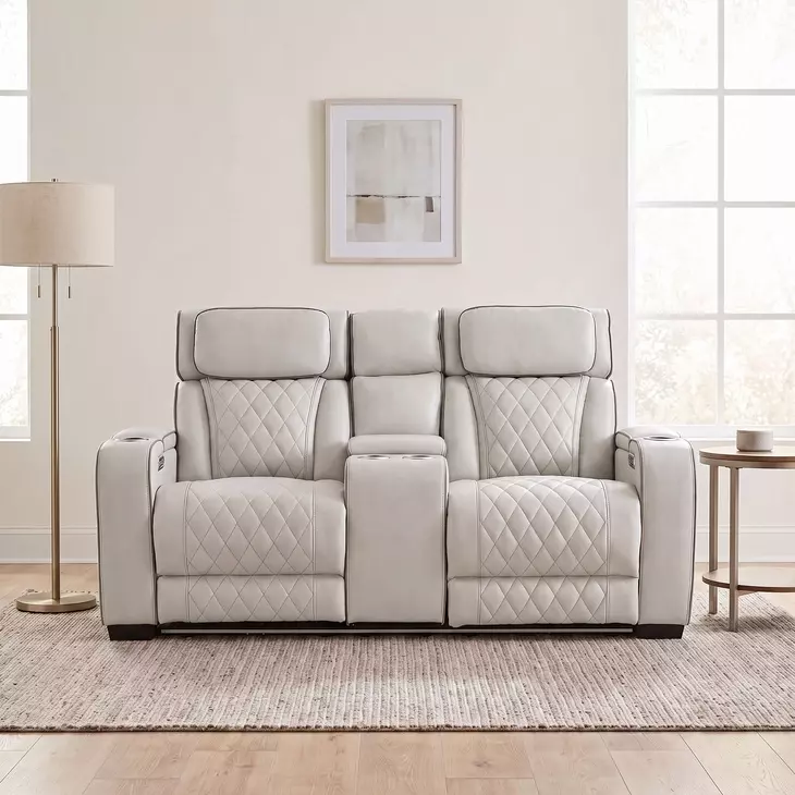 Fairway Taupe Double 74" Power Reclining Console Loveseat with Power Headrest