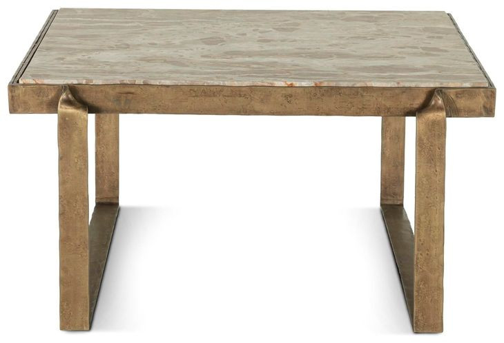 Rhodes Antique Brass and Marble Top Square Cocktail Table