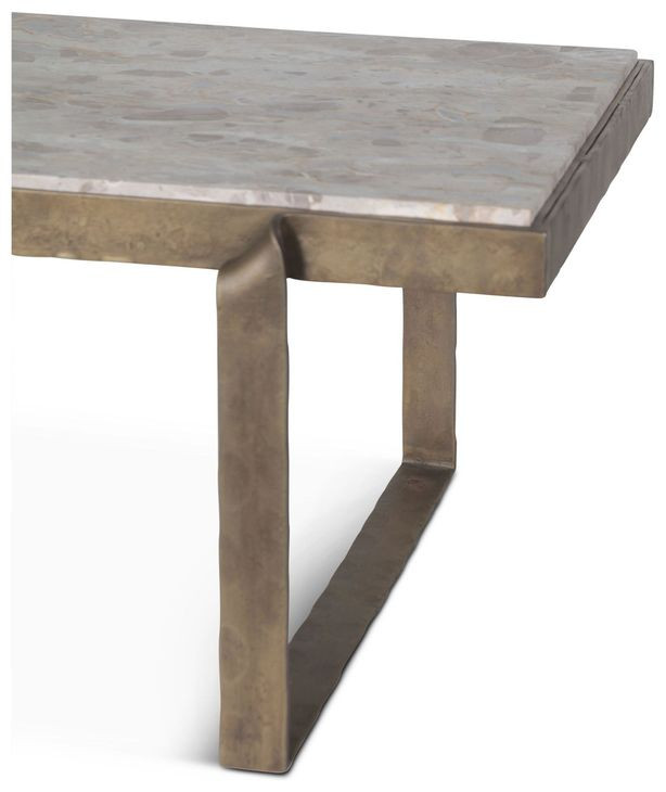 Rhodes Antique Brass and Marble Top Rectangular Cocktail Table