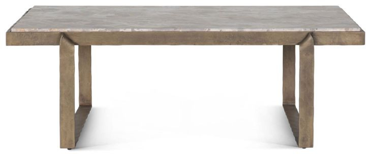 Rhodes Antique Brass and Marble Top Rectangular Cocktail Table