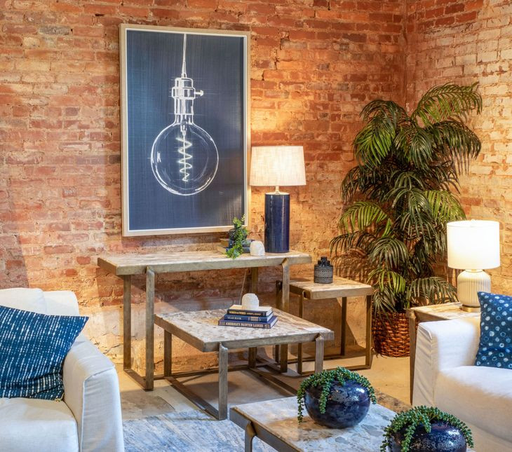 Rhodes Antique Brass and Marble Top Rectangular Occasional Table Set