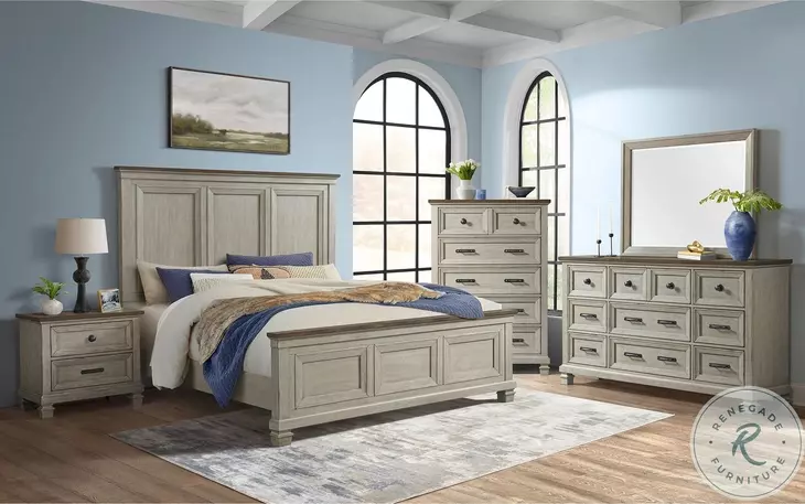 Bloomfield Medium Brown And Washed Stone 9 Drawer Dresser And Mirror