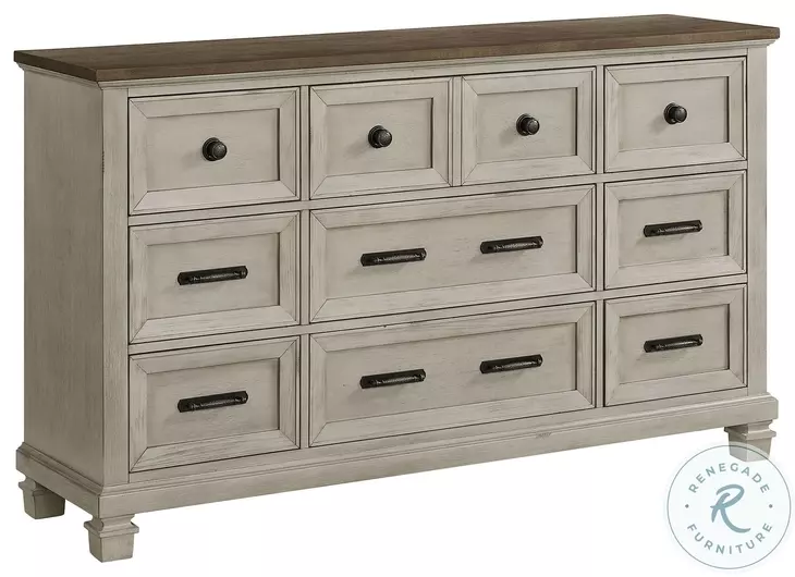 Bloomfield Medium Brown And Washed Stone 9 Drawer Dresser