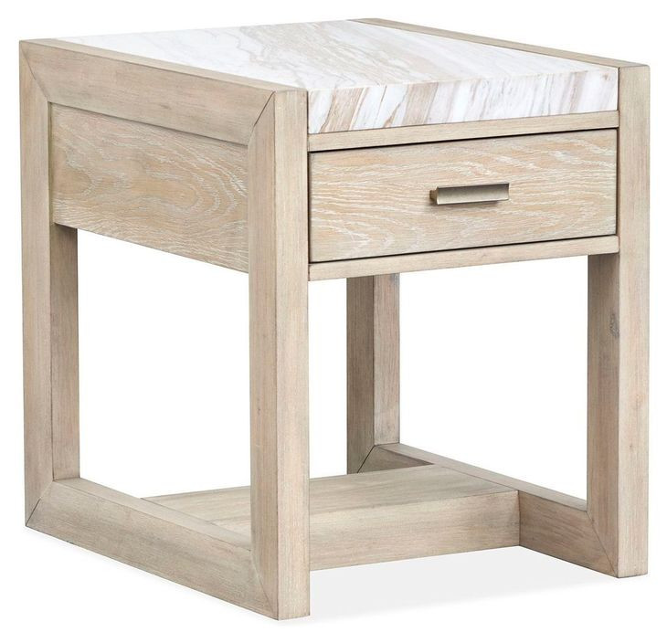 Preston Gallery Buff and Antique Silver Rectangular Marble Top End Table