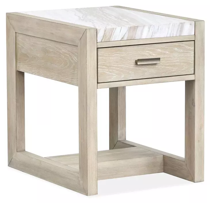 Northcrest Gallery Buff and Antique Silver Rectangular Marble Top End Table
