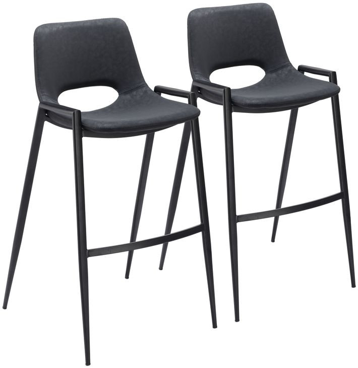 Desi Black Bar Stool with Black Legs Set of 2