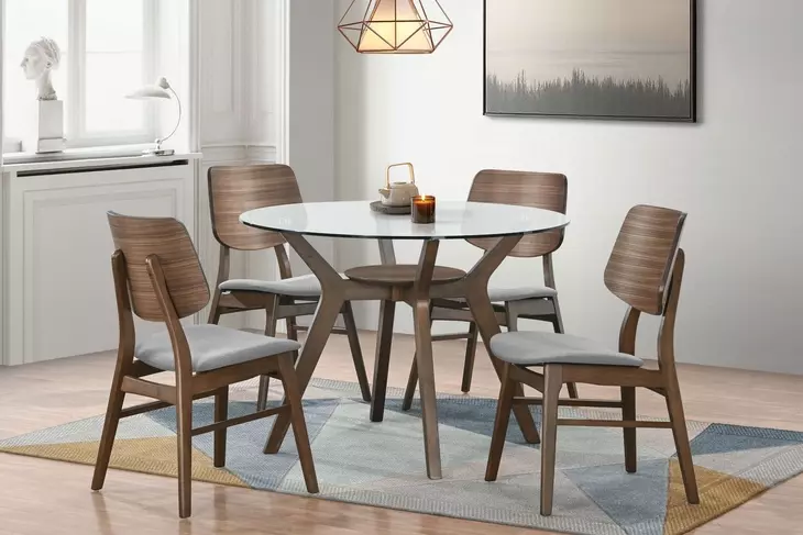 Oscar Walnut Round Glass Dining Room Set
