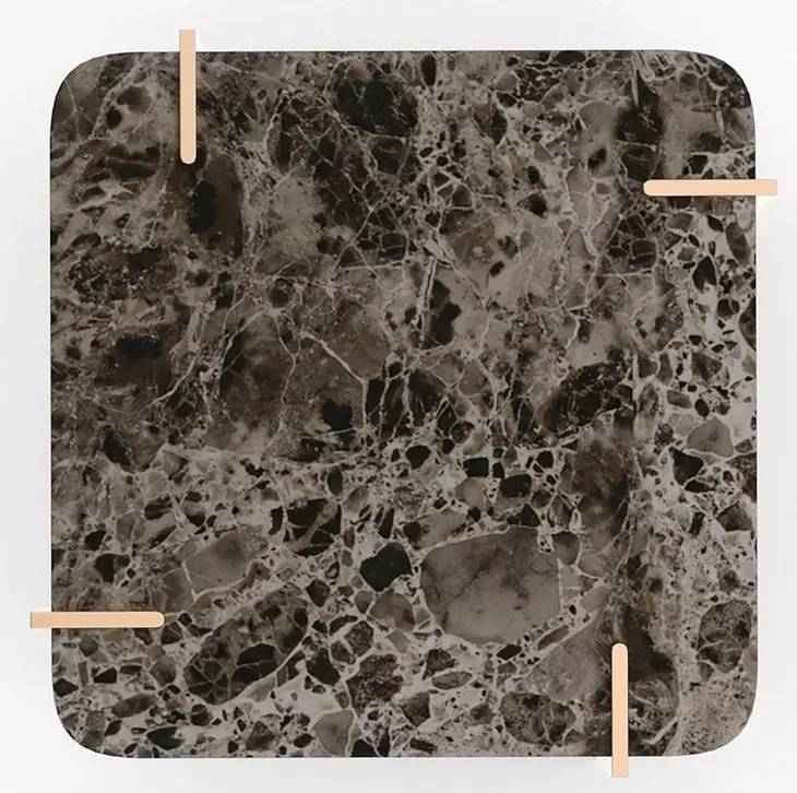 Altura Smoked Walnut and Champagne Gold Square Stone Top Side Table