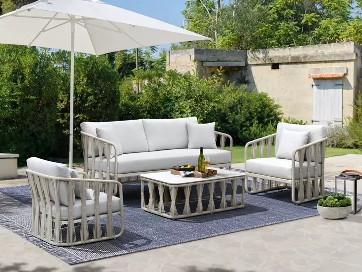 Alexa Outdoor Seating White Outdoor Rectangular Stone Top Coffee Table