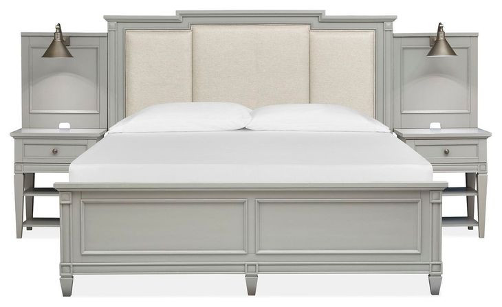 Glenbrook Pebble and Beige California King Upholstered Wall Bed with 2 Nightstand and USB Charging