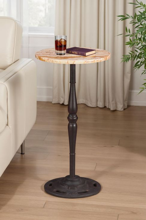 Rochester Retro Impulse and Natural Round Marble Top Side Table