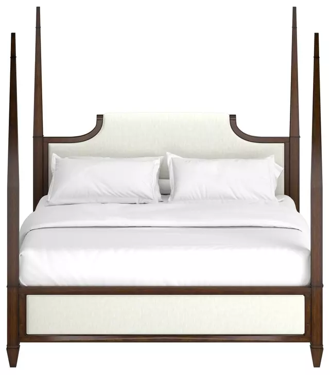 Eave Brown and White Upholstered King Poster Bed