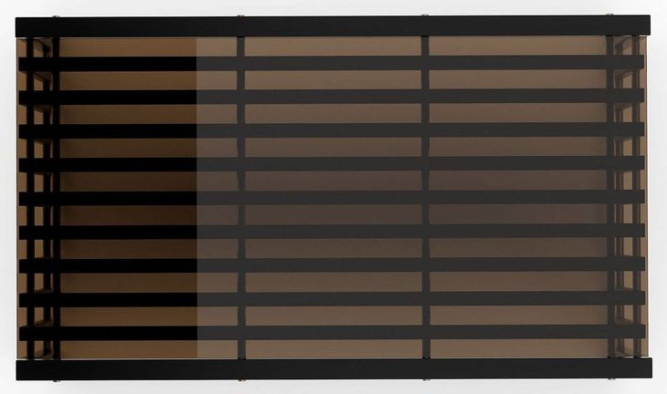 Pinstripe Dark Chocolate and Rich Walnut Rectangular Glass Top Cocktail Table