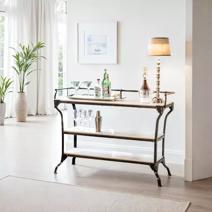 Calloway White and Black Rectangular Marble Top Console Table
