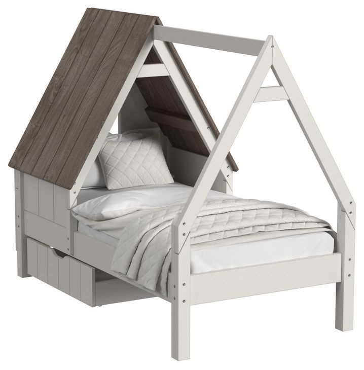 Lodge Cookies and Cream Twin Novelty Bed with Half Roof and Window
