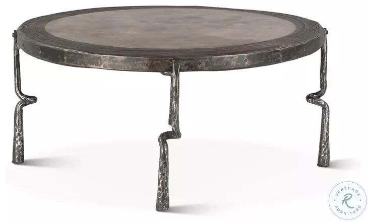 Rustic Revival Weathered And Rustic Gray Marble Inlay Industrial Coffee Table