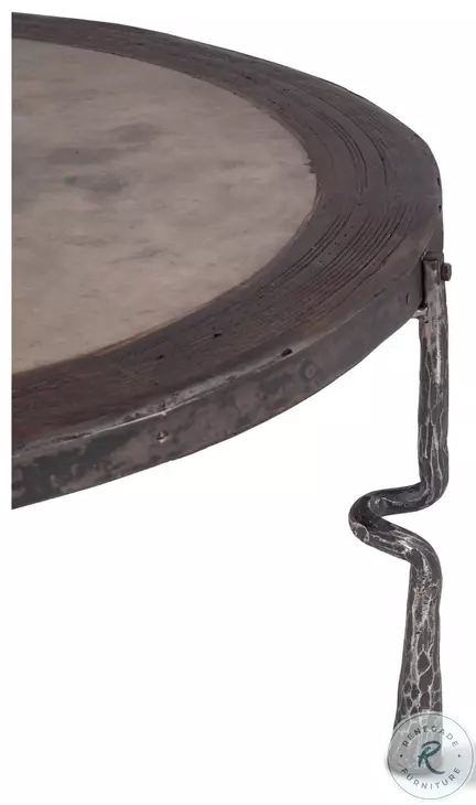 Rustic Revival Weathered And Rustic Gray Marble Inlay Industrial Coffee Table