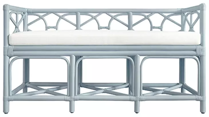 Ferguson Ivory Performance Cushion Bench In Rattan Light Blue Frame