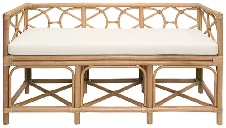 Ferguson Ivory Performance Cushion Bench In Rattan Frame