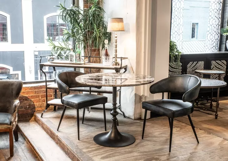 Brisbane Weathered Black Leather Upholstered Dover Arm Chair