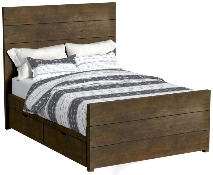 Dovetail Graphite Full Panel Bed with 2 Drawers