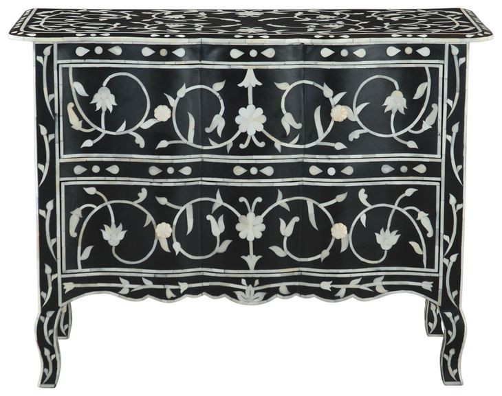 Ozark Black Floral Horn Inlay 2 Drawer Chest