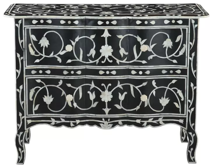 Ozark Black Floral Horn Inlay 2 Drawer Chest