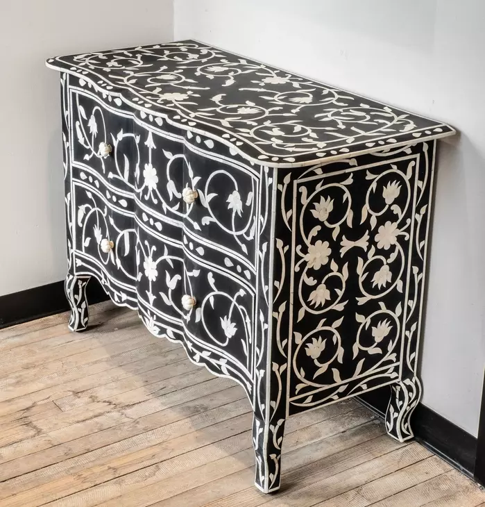 Ozark Black Floral Horn Inlay 2 Drawer Chest