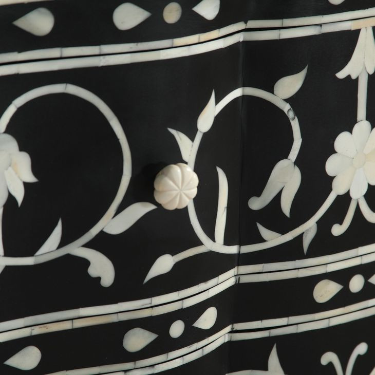 Ozark Black Floral Horn Inlay 2 Drawer Chest