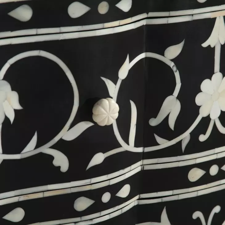 Ozark Black Floral Horn Inlay 2 Drawer Chest