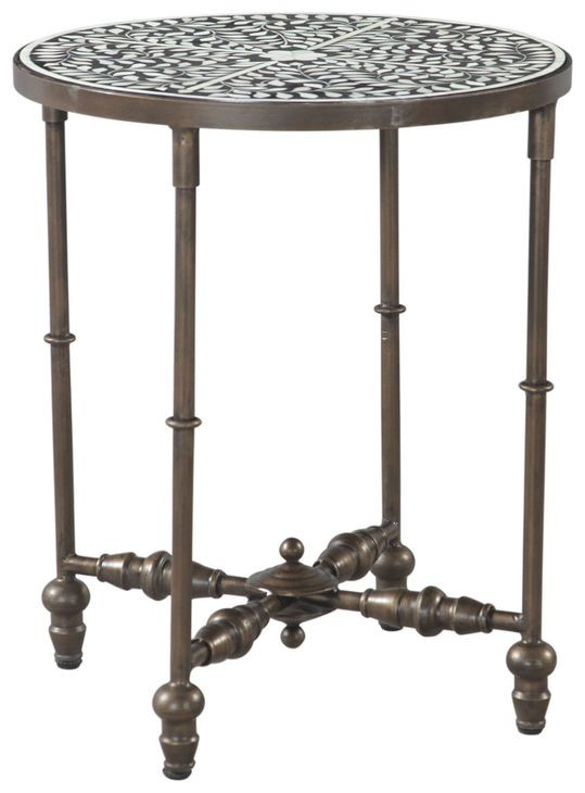 Ozark Black Floral Horn Inlay Rectangular Side Table