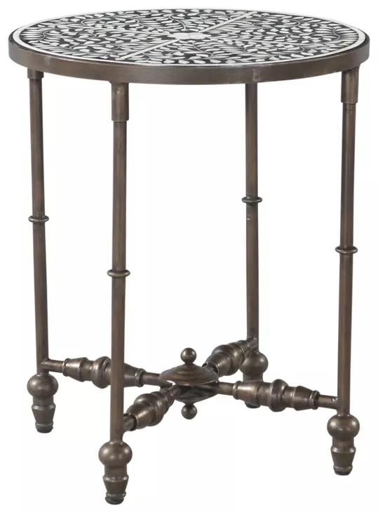 Ozark Black Floral Horn Inlay Rectangular Side Table