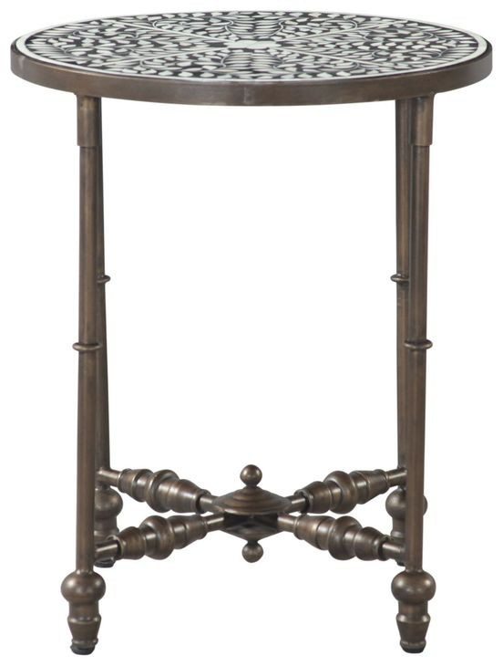 Ozark Black Floral Horn Inlay Rectangular Side Table