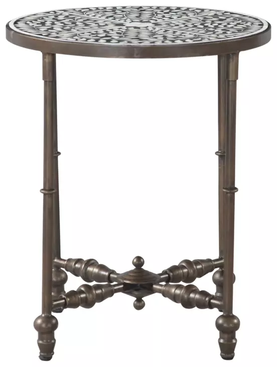 Ozark Black Floral Horn Inlay Rectangular Side Table