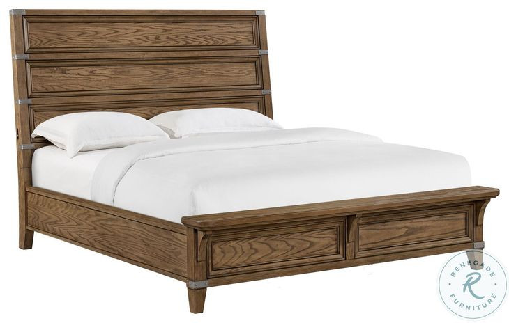 Forge Weathered Chestnut King Panel Bed with Footboard Bench