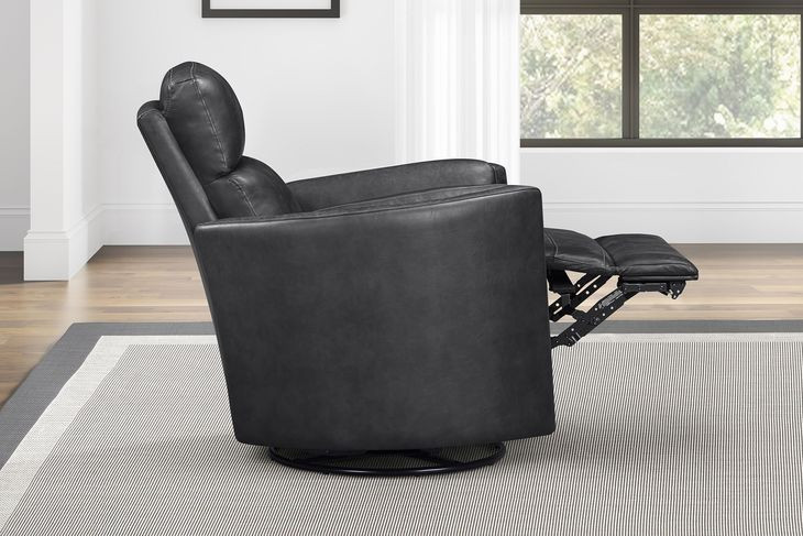 Radius Vintage Slate Leather Swivel Glider Power Recliner with USB Charging