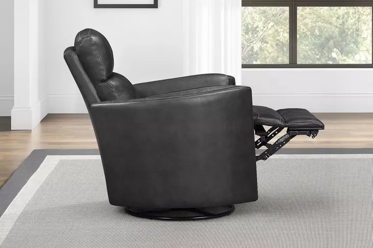 Arcadia Vintage Slate Leather Swivel Glider Power Recliner with USB Charging