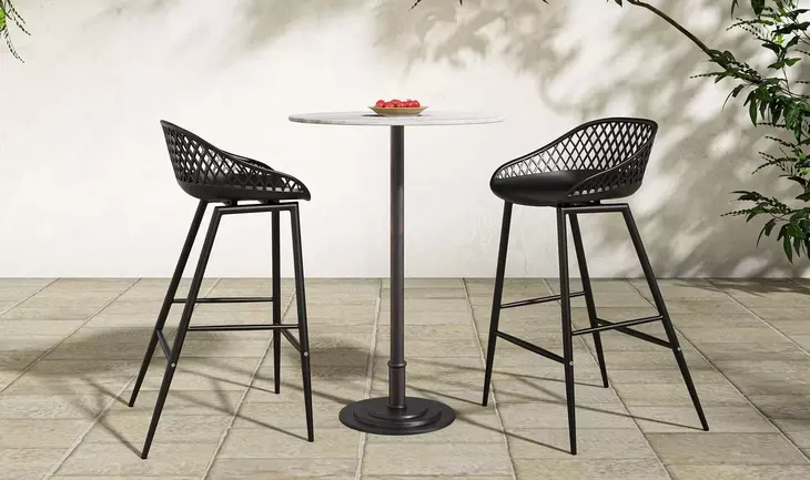 Tori White and Brown Outdoor 30" Round Marble Top Bar Table