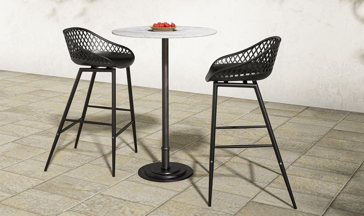 Tori White and Brown Outdoor 30" Round Marble Top Bar Table