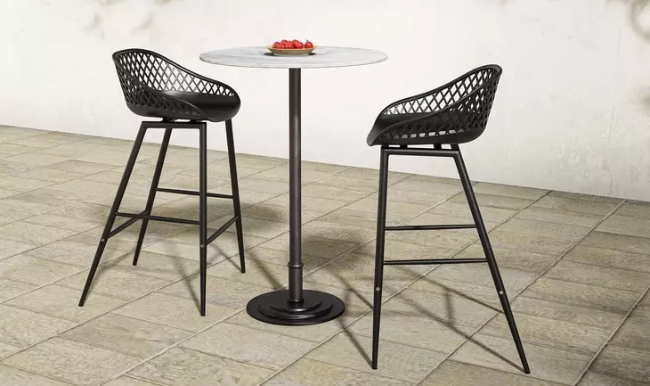 Tori White and Brown Outdoor 30" Round Marble Top Bar Table