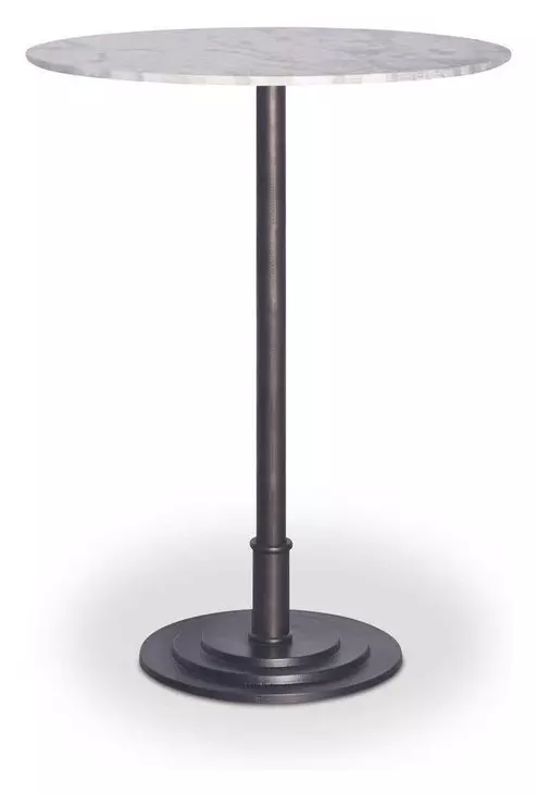 Tori White and Brown Outdoor 30" Round Marble Top Bar Table