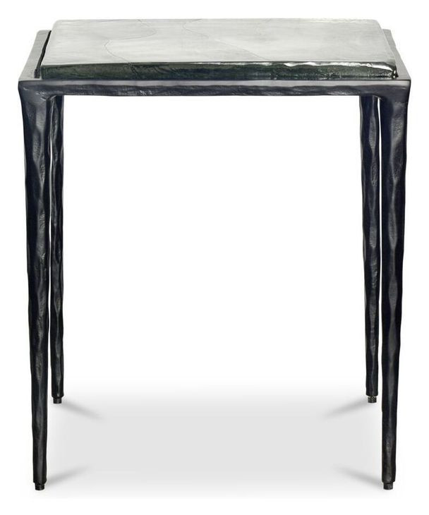 Mari Clear and Black Square Glass Top Side Table