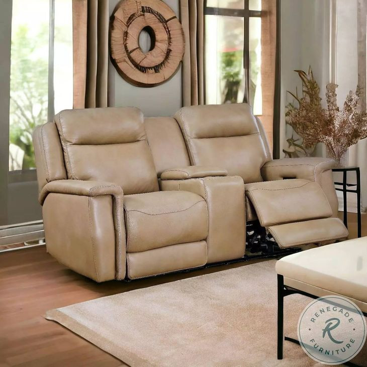 Fischer Saddle Leather 77" Zero Gravity Power Reclining Console Loveseat with Power Headrest and USB Charging