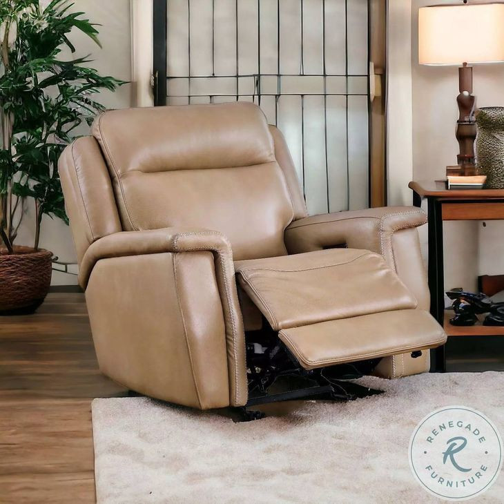 Fischer Saddle Leather Glider Power Recliner with Power Headrest and USB Charging
