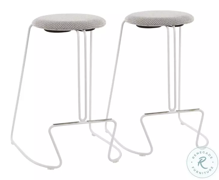 Finn White Steel And Light Grey Fabric Counter Height Stool Set Of 2