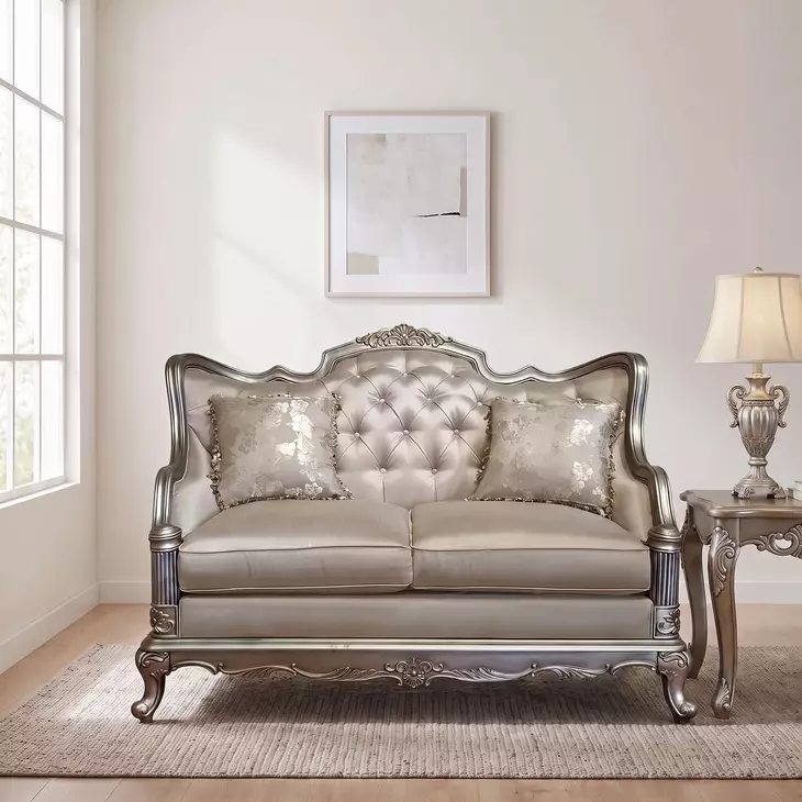Fiorella Taupe Faux Silk 63" Loveseat